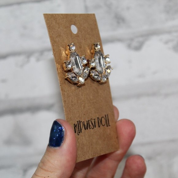 Gold Rhinestone Cocktail Earrings PROM Wedding NEW - Picture 7 of 7